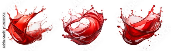 Fototapeta Set of red wine splashes, cut out. A color experience of red.