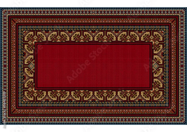 Obraz Bright pattern of the carpet with motley border and a red center in the old style
