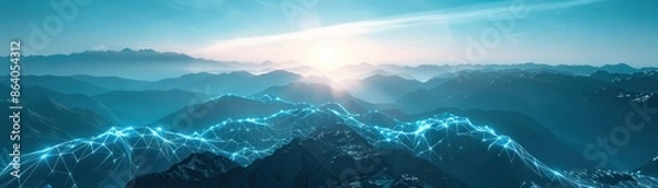 Fototapeta Digital Connection Over Mountain Range