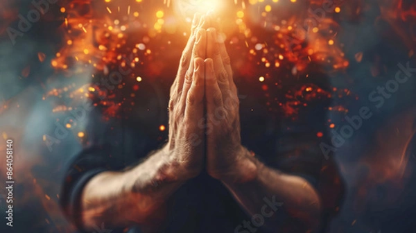 Obraz Christian worship and prayer concept with a person holding a Bible