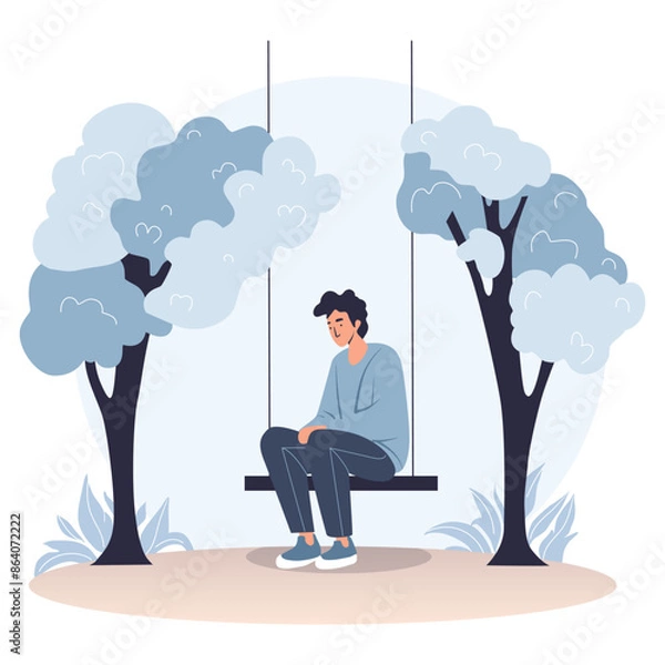 Fototapeta Depressed lonely man in sadness and despair. Vector colorful cartoon illustration