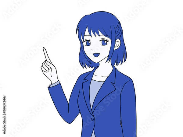 Obraz 上を指差すスーツ姿の女性（青）