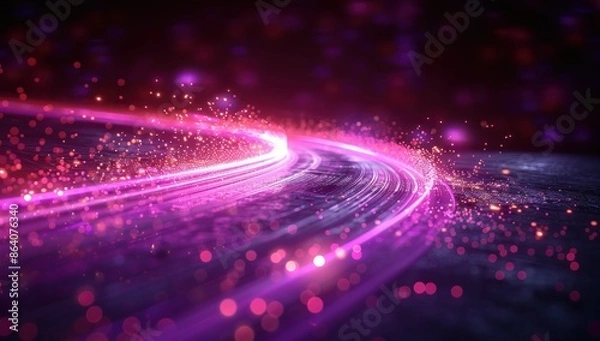 Obraz Abstract Neon Light Trail and Glowing Particles