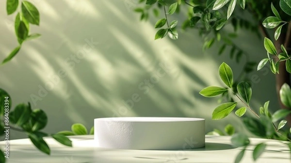 Obraz Podium mockup with nature background, product display 3d rendering
