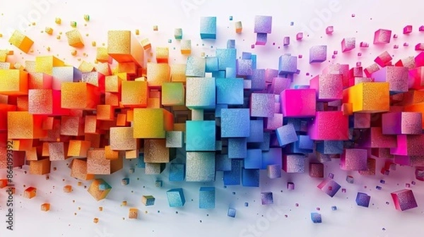 Obraz Modern background for the presentation, colorful cubes on a white background, free center of the image