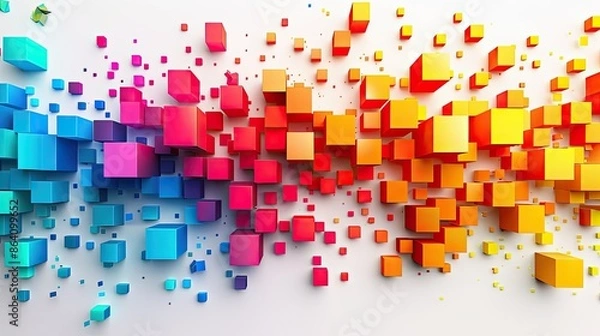 Fototapeta Modern background for the presentation, colorful cubes on a white background, free center of the image
