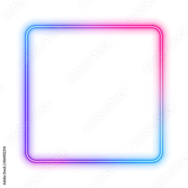 Fototapeta Illustration of neon electric style square frame. Gradient pink purple blue color. Isolated on transparent background. PNG