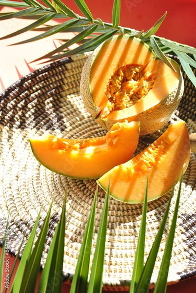 Obraz orange melon on a green background