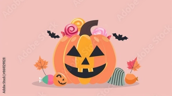 Obraz Halloween candy pumpkin holder flat design front view party theme animation colored pastel