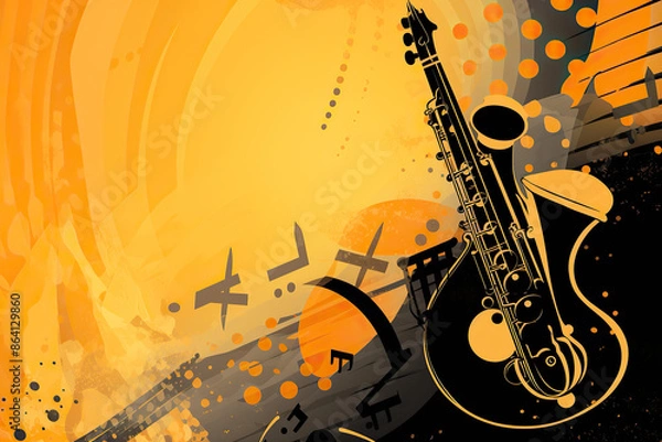 Fototapeta generated illustration Color Background with Guitar and abstract design elements.