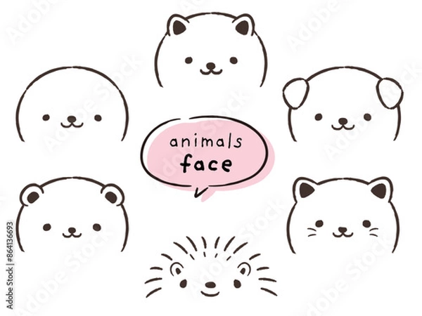 Obraz かわいい動物の顔のイラストセット(ふきだし付き)