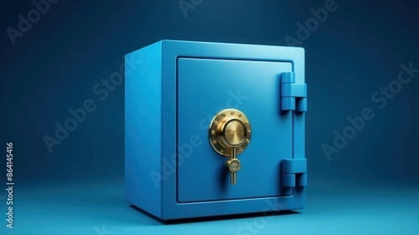 Fototapeta Blue Steel Safe on Blue Background