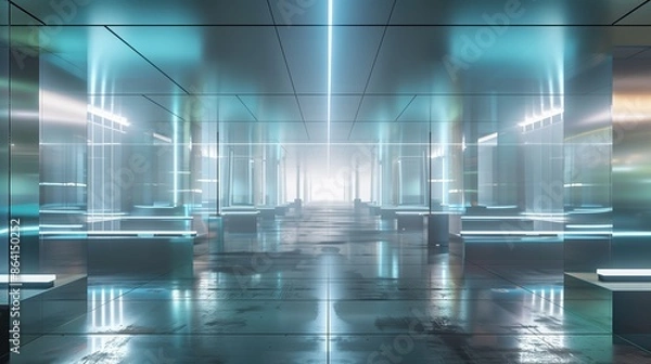 Fototapeta an ultra-modern digital trading floor, depicted as an expansive, sleek metallic surface