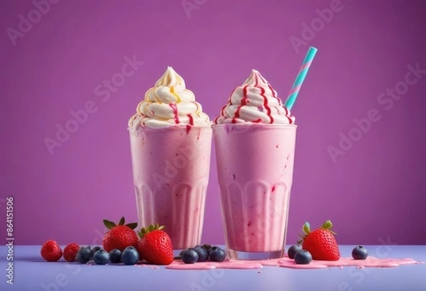 Obraz a milkshake with a scoop of ice cream, perfect food photography, flat background