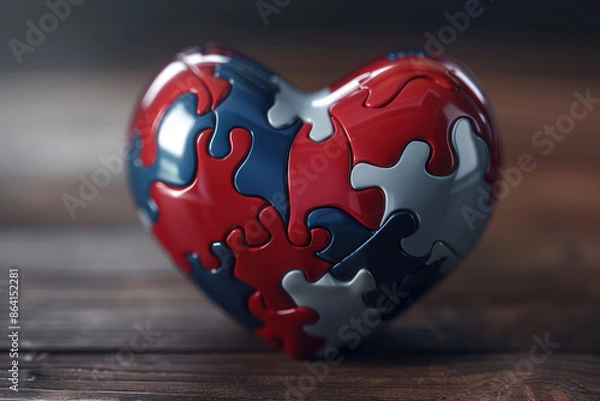 Fototapeta Puzzle Piece Heart Graphic A Warm and Inclusive Symbol of Autism Awareness Embracing Diversity and Understanding Perfect Design for Inclusive Campaigns and Awareness Initiatives