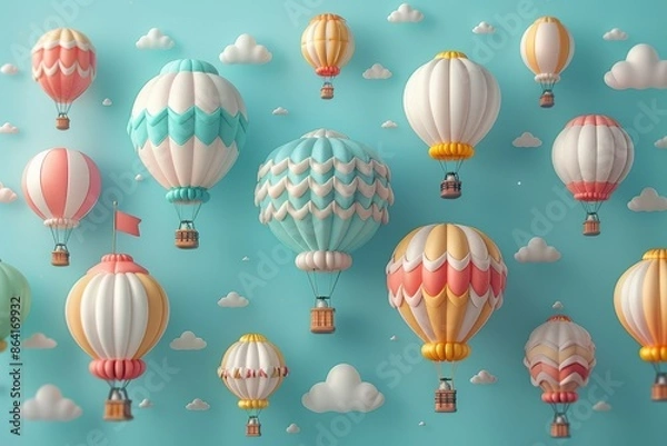 Obraz Colorful hot air balloons floating in a blue sky with clouds.
