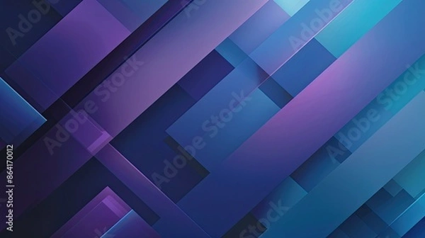 Fototapeta Design a horizontal static abstract background with geometric shapes in shades of blue and purple, reflecting