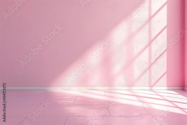 Fototapeta Empty light pink wall with beautiful chiaroscuro. Elegant minimalist background for product presentation.