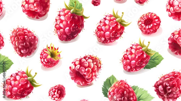 Fototapeta Watercolor raspberry seamless pattern, watercolor illustration, background.
