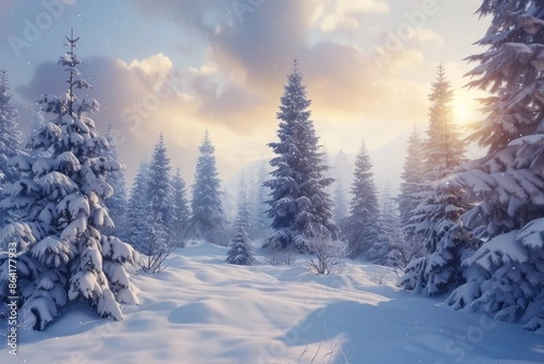 Obraz Beautiful winter landscape with fir trees in a snowy forest