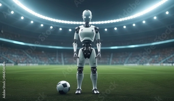 Fototapeta Robot sport soccer player with ball