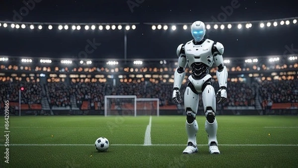 Fototapeta Robot sport soccer player with ball