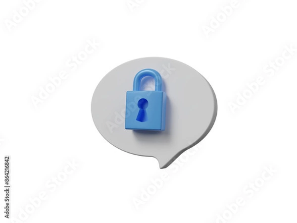 Obraz 3D padlock on bubble icon, cyber security protection concept. Account identity id privacy password secure data information. Padlock technology, cybersecurity, and digital encryption. 3d rendering