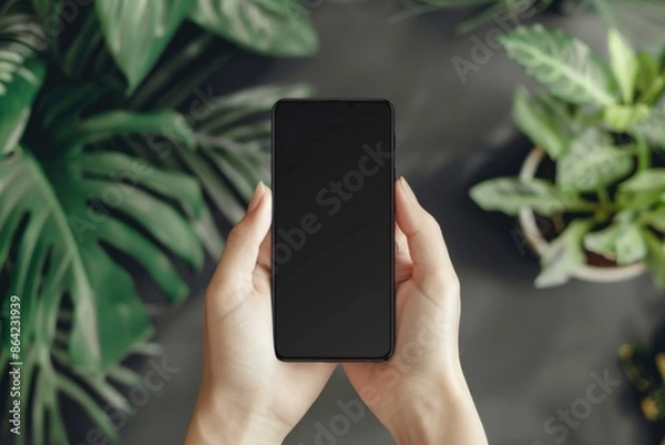 Fototapeta Phone Horizontal Mockup. Modern Black Smartphone with Blank Desktop Screen