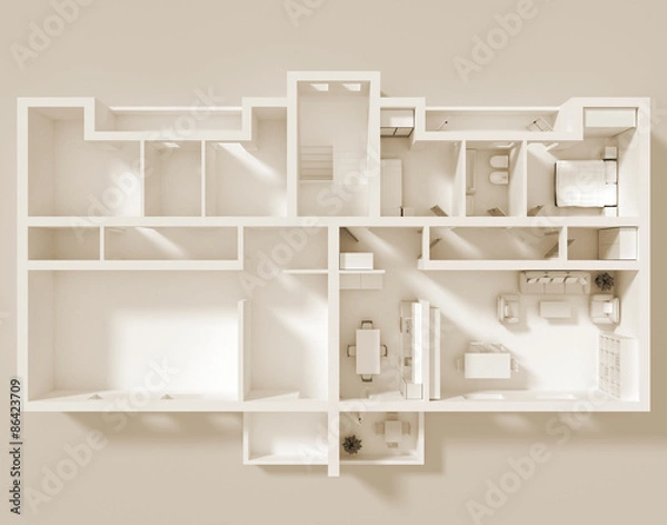 Obraz 3d rendering of double apartment with furnishings
