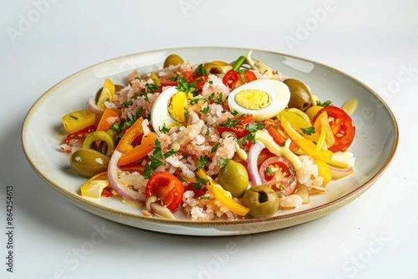 Fototapeta Mouthwatering Catalan Shredded Salt Cod Salad with Vinaigrette