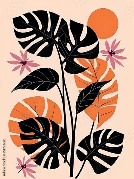 Fototapeta Abstract Geometric Monstera Leaves generative AI illustration	