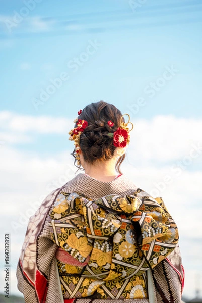 Obraz 成人式の振袖着物を着た女性の後ろ姿