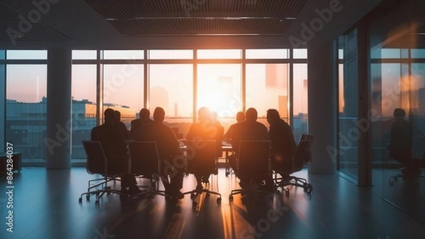 Obraz Medium-sized business professionals meeting with financiers in a sleek conference room, discussing financial projections and investment opportunities for their startup