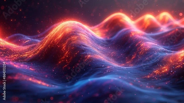 Fototapeta Colorful waves of light with bokeh effect, abstract digital art