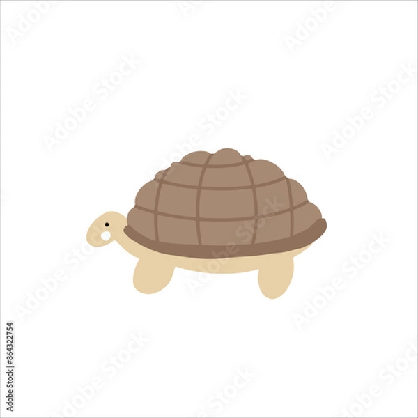 Fototapeta Funny childish and cute turtle character, hand drawn vector illustration.  Safari and zoo animal