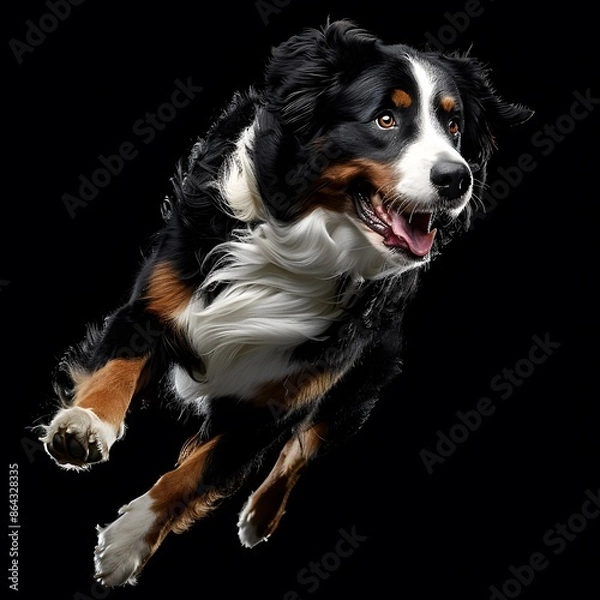 Obraz Majestic Bernese Mountain Dog Running in Studio Lighting
