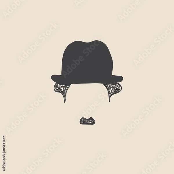 Fototapeta Man with mustache wearing a vintage hat. sketch style