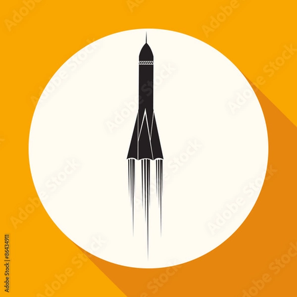 Obraz Icon Rocket on white circle with a long shadow