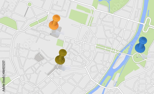 Fototapeta City map with pins 