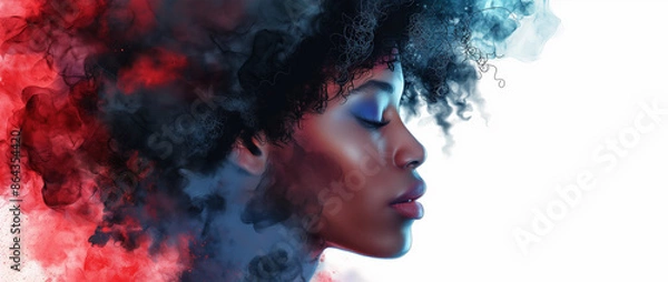 Fototapeta Beautiful Fantasy Abstract Portrait Of A Woman In Double Exposure With A Colorful Digital Paint Splash: A Mesmerizing Blend Of Art And Imagination