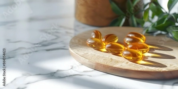 Fototapeta Utilize natural dietary supplements such as collagen, biotin, and omega-3 for glowing skin. Concept Natural Dietary Supplements, Collagen, Biotin, Omega-3, Glowing Skin