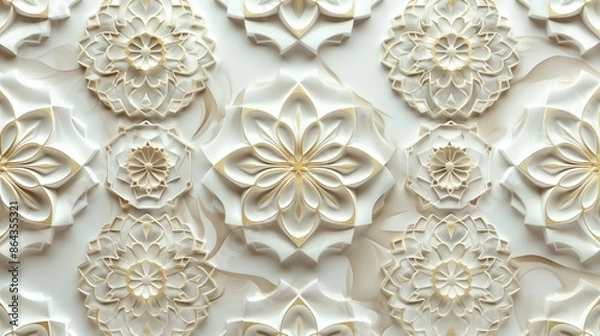 Fototapeta Elegant white floral pattern on a textured background, intricate design.