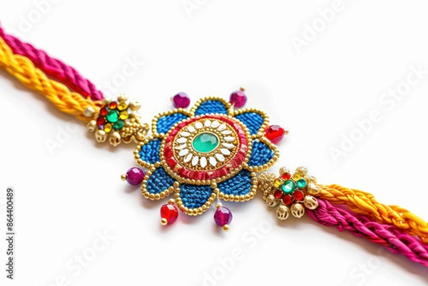 Fototapeta Colorful rakhi on white background for indian festival raksha bandhan