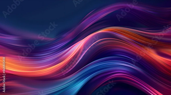 Fototapeta Abstract fluid 3D rendering of colorful shapes with smooth lines and iridescent colors, set against a dark background for a modern minimalist design.