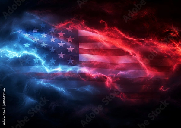 Obraz USA flag shrouded in light and smoke