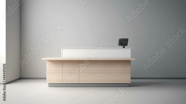 Fototapeta Minimalist checkout counter with a single customer service point.