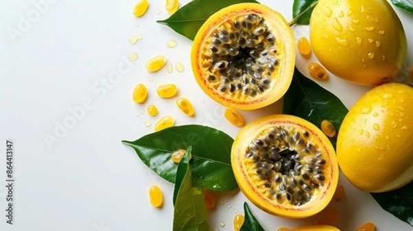 Fototapeta yellow passion fruit on white background with empty space