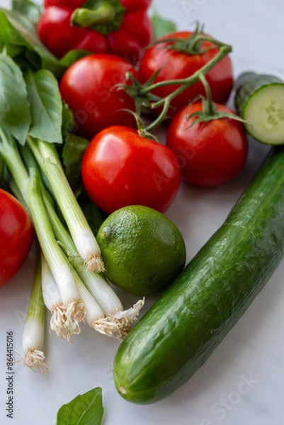 Fototapeta Vegtables close up on counter - Vertical shot
