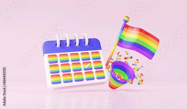 Obraz Calendar colorful abstract background. LGBTQ pride month poster   flag symbol marked big day appointment. Event celebration diversity festival international day month year concept. 3d rendering