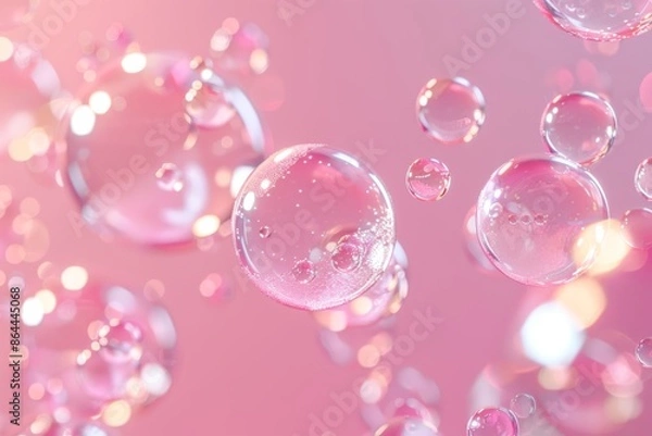 Fototapeta abstract light soft soft cosmetic background of pink foam soap bubbles, copy space, place for text